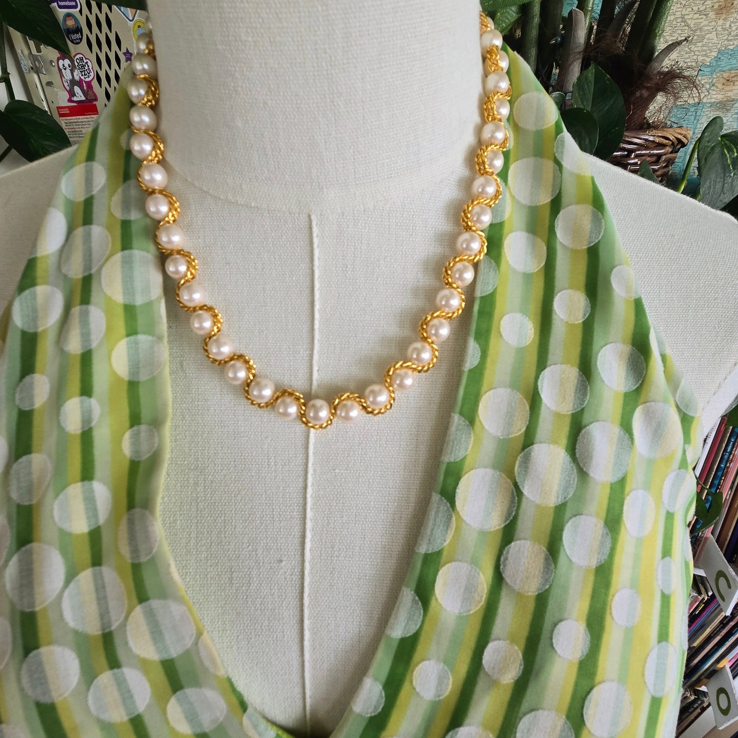 1980S STYLE POLKA DOT GREEN STRIPE HALTER SWING DRESS