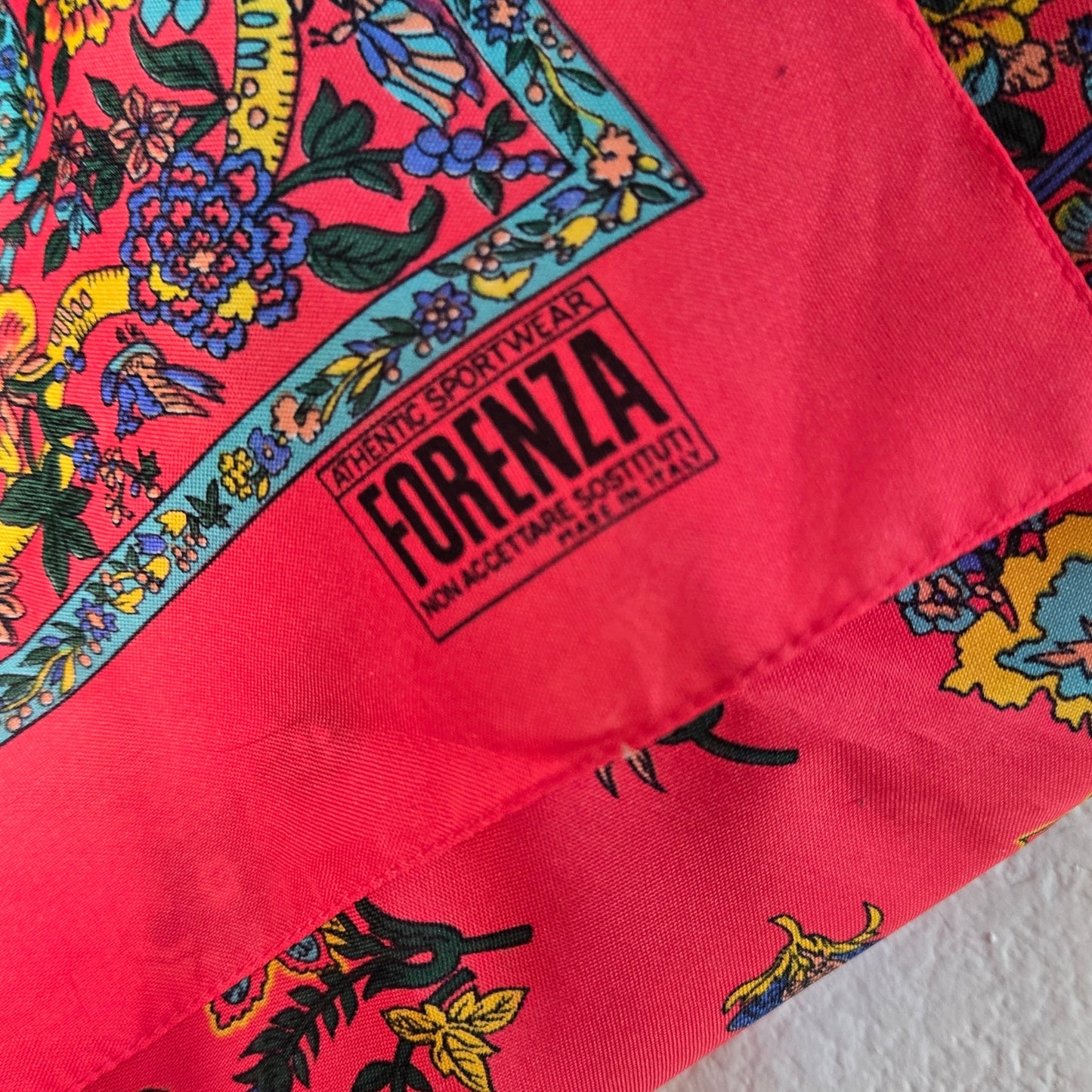 Vintage Forenza 31" Square Scarf – Hot Pink Floral Print Made in Italy