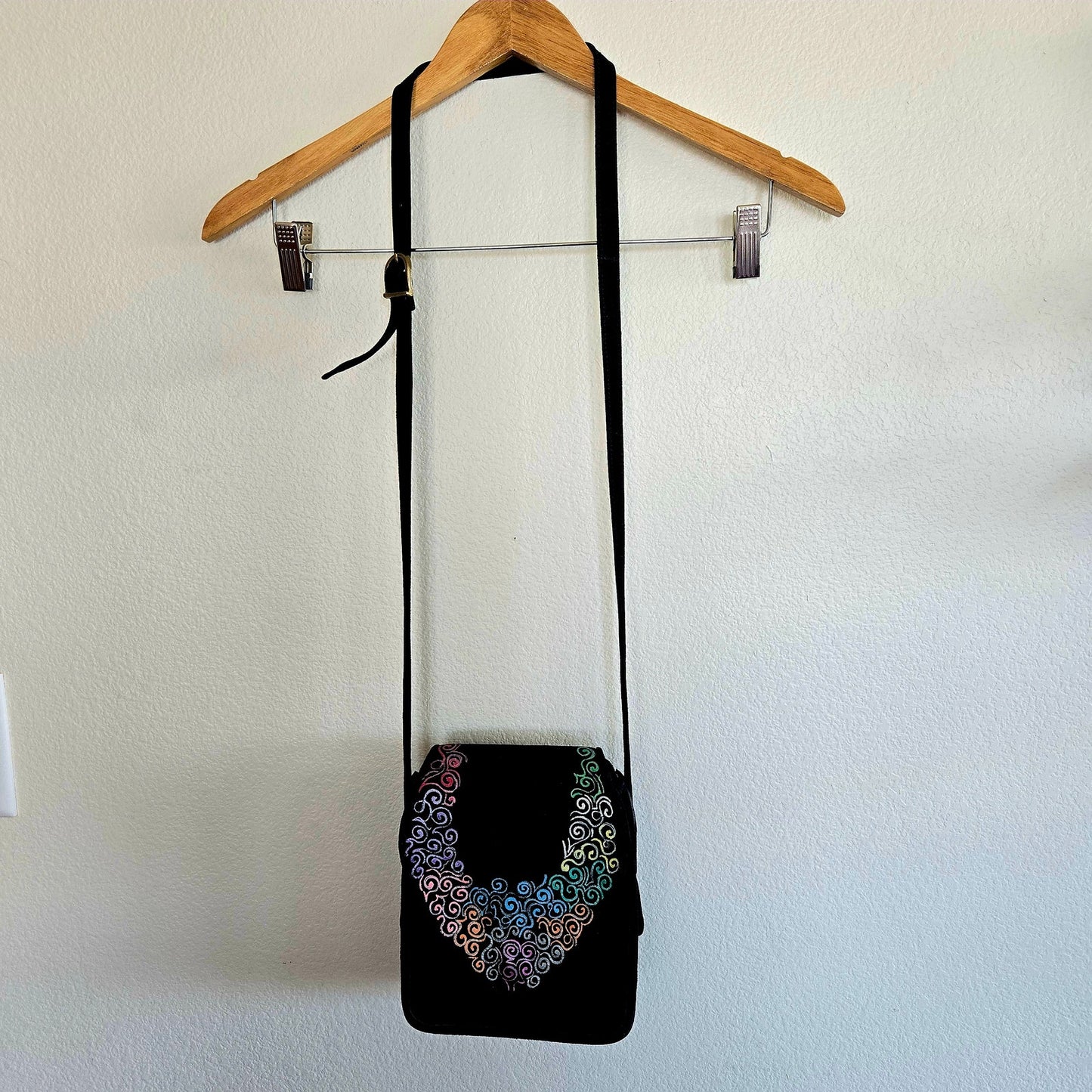 Vintage EL VAQUERO ITALY Leather and Suede hand painted crossbody or belt bag