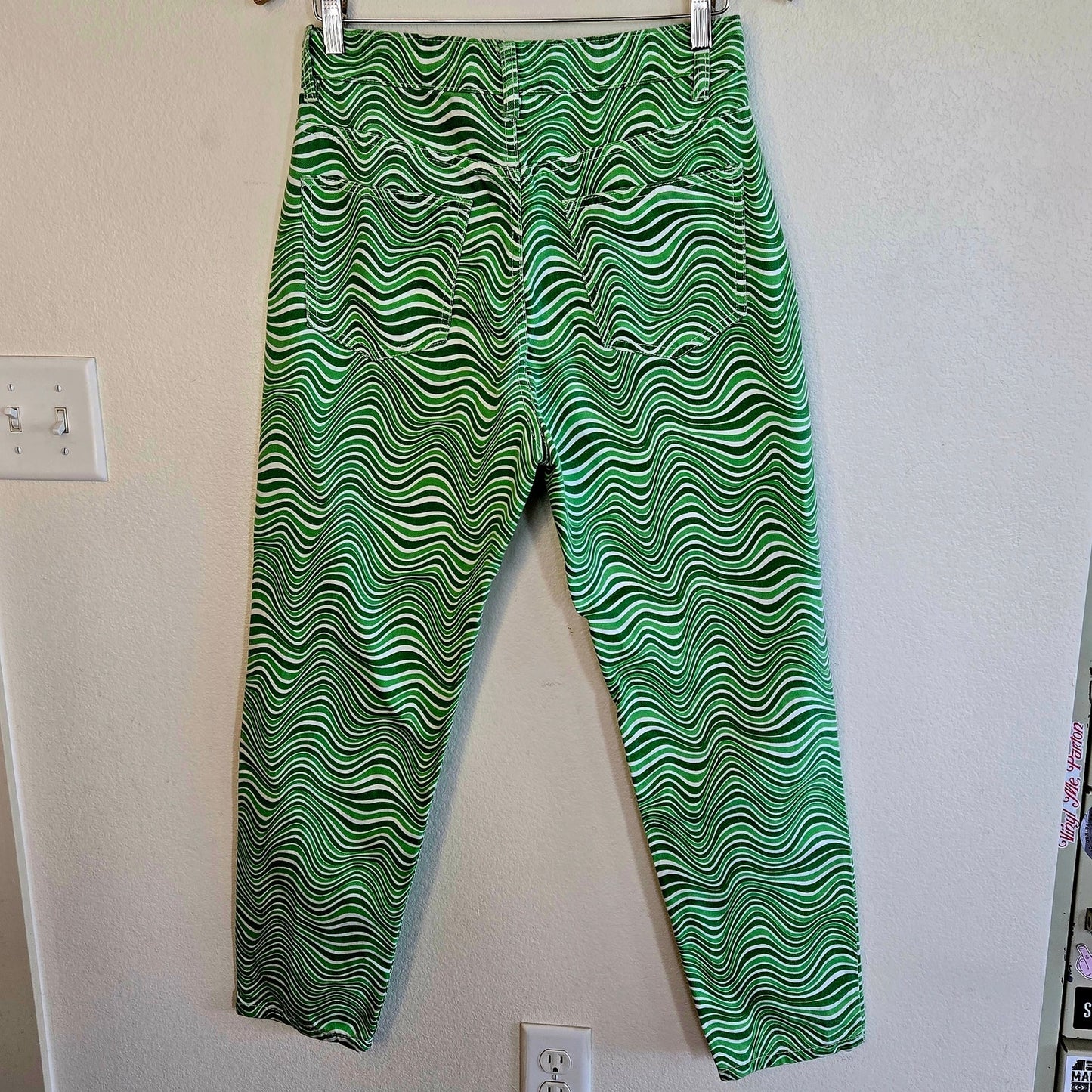 Large Daisy Street Green Wave Print High-Waist Jeans