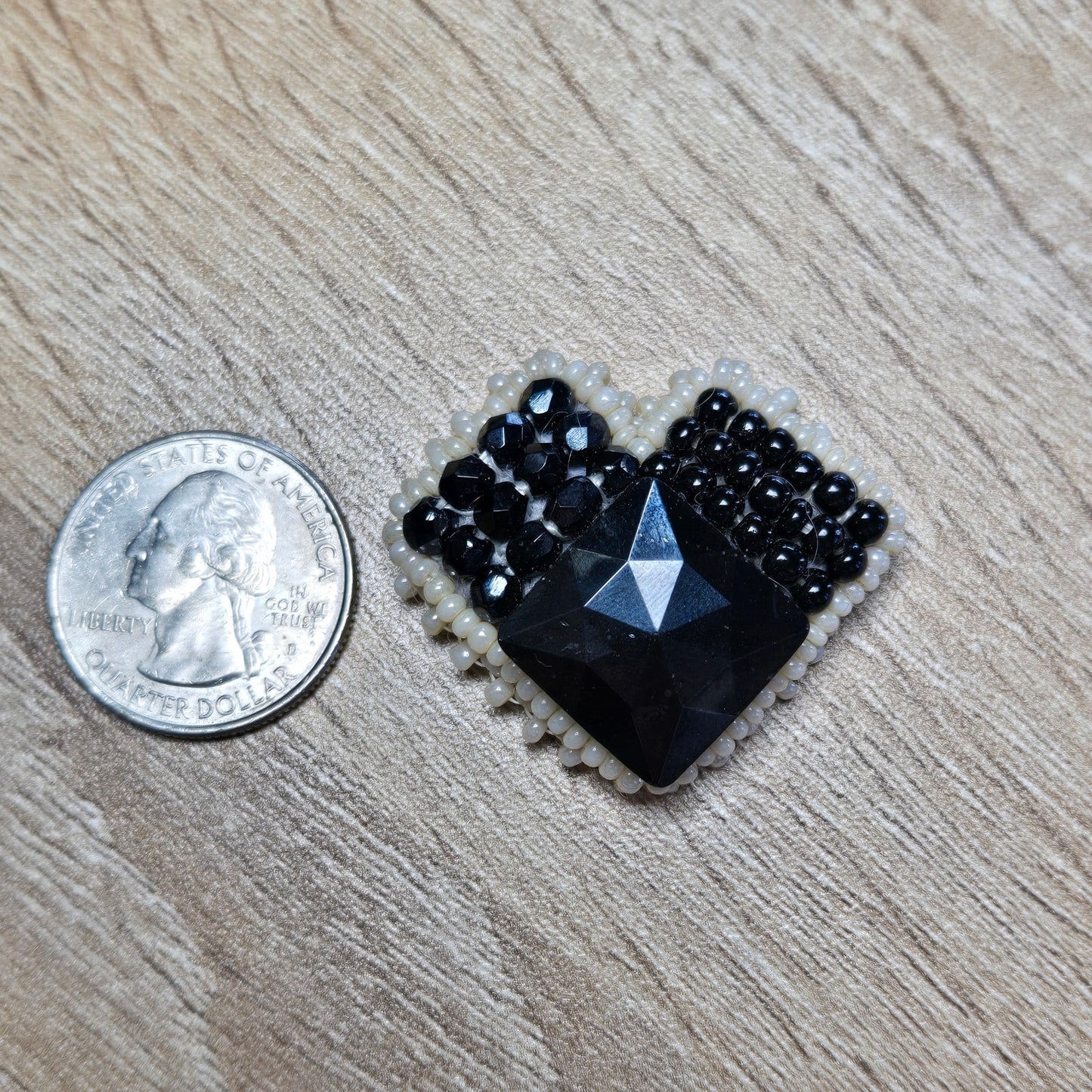 Vintage Black Beaded Square Brooch