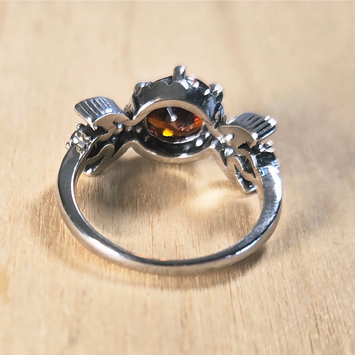 Size 5 | Silver Triple Moon Red Stone Ring