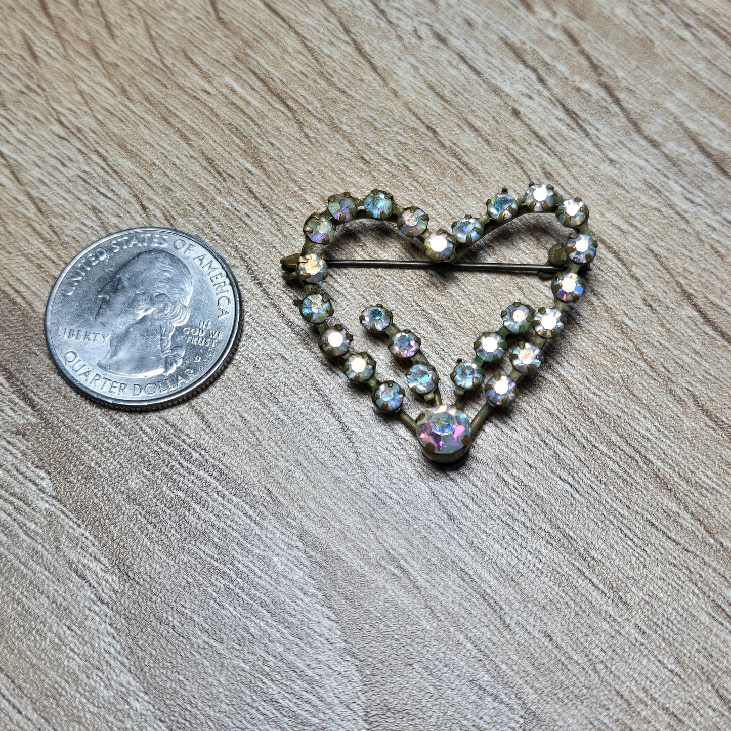 Vintage AB Rhinestone Heart Brooch