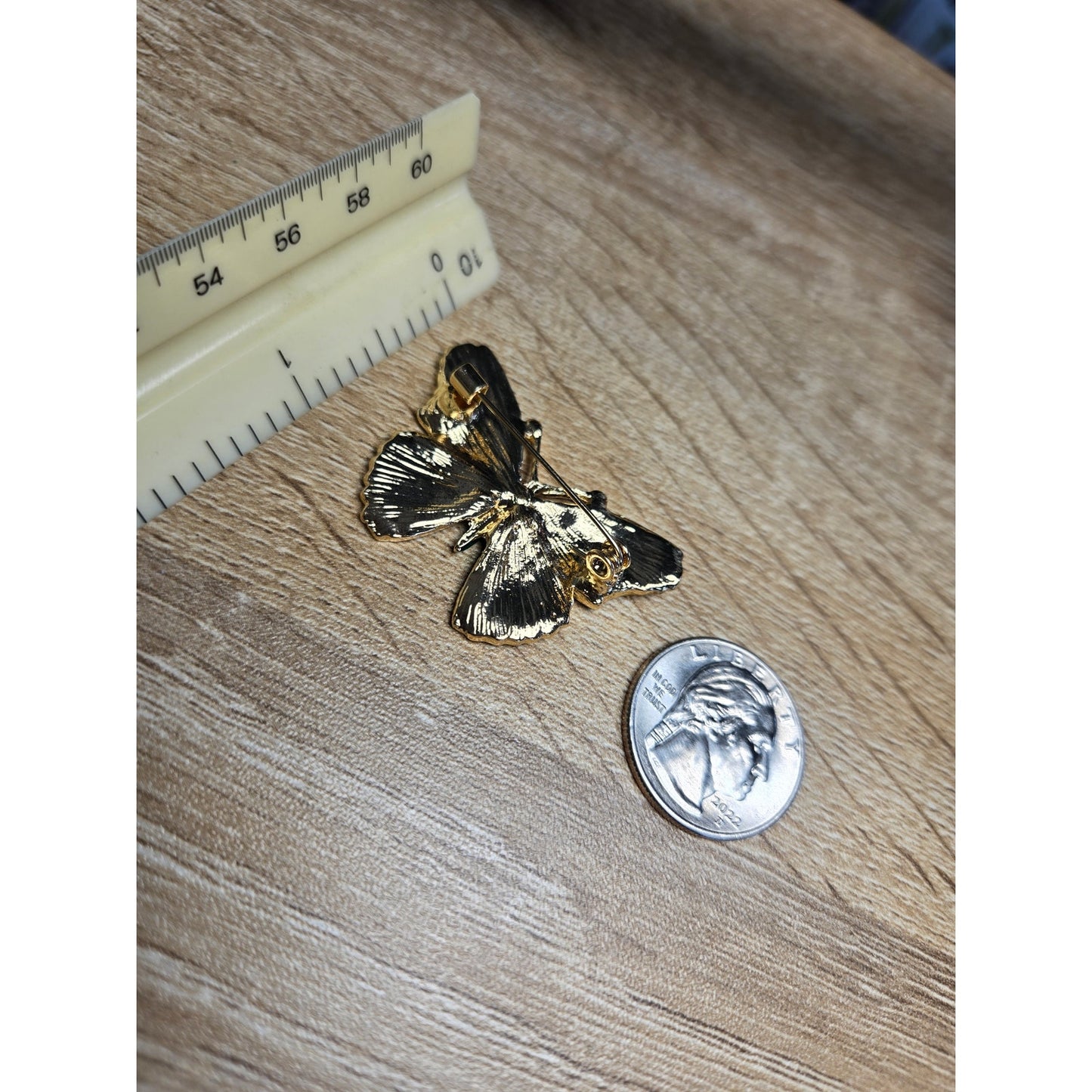 Iridescent Butterfly Brooch Gold Tone Enamel Rhinestone Pin Colorful Statement