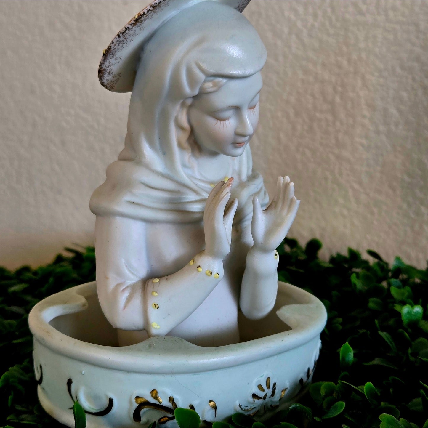 Vintage Holy Mary Porcelain figure and small item holder for Altar or Holy Smoke Holder