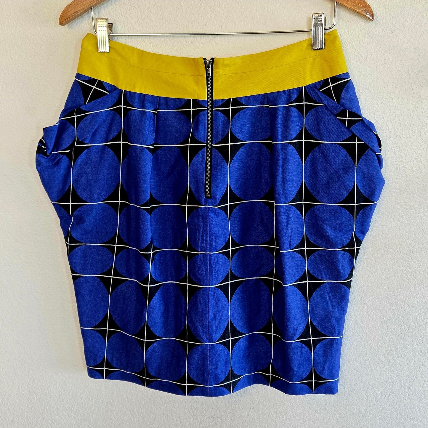 100% cotton retro pocket knee length graph skirt 1980s