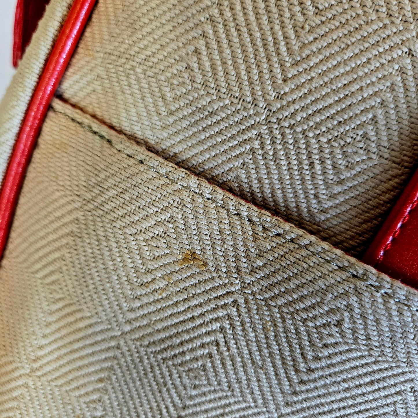 Buxton Cream Canvas & Leather Tote Bag w/ Rainbow Lining