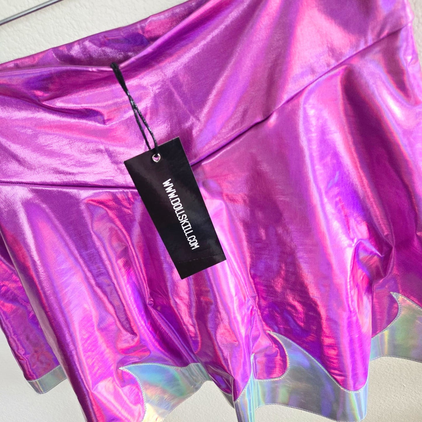 Large NWT Dolls Kill Club Exx Holographic 2 Piece Tube Top Skater Mini Skirt Set