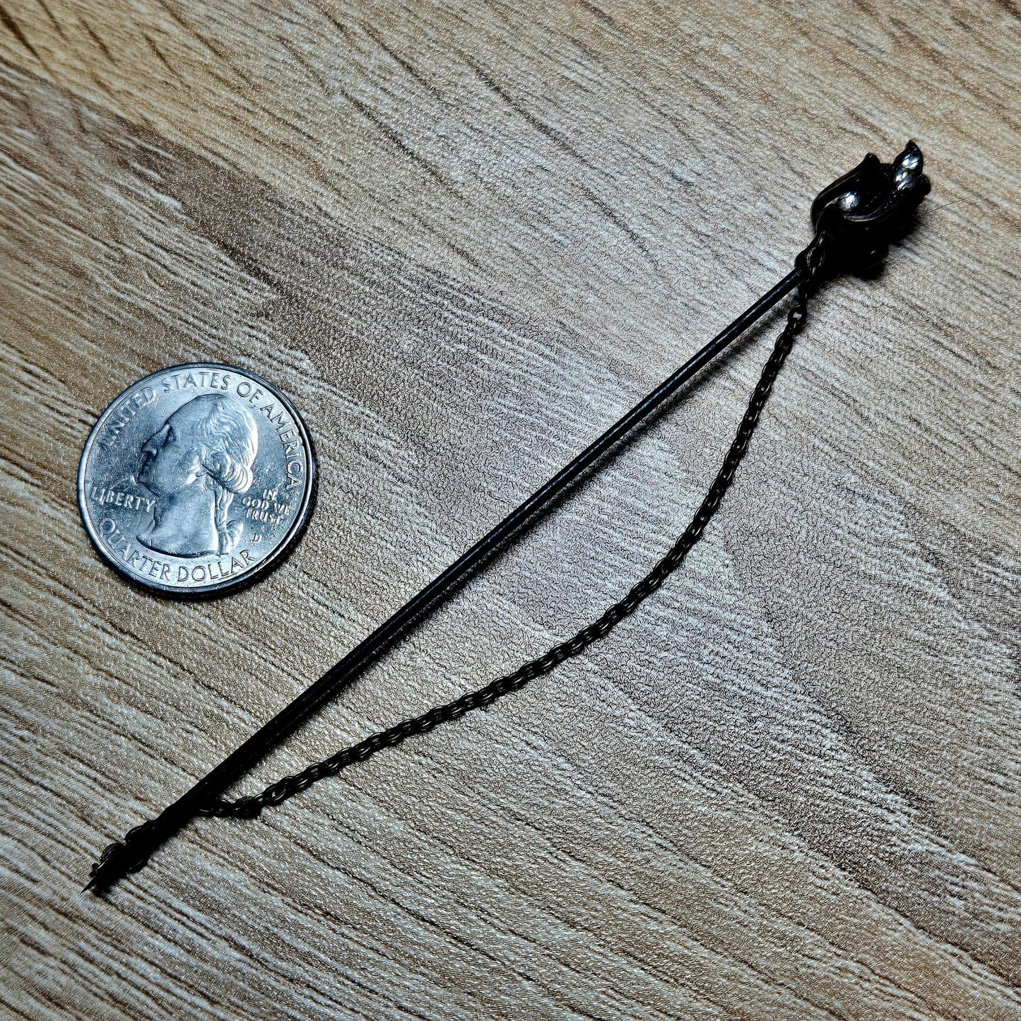 Victorian Black Hat Pin with Chain Detail