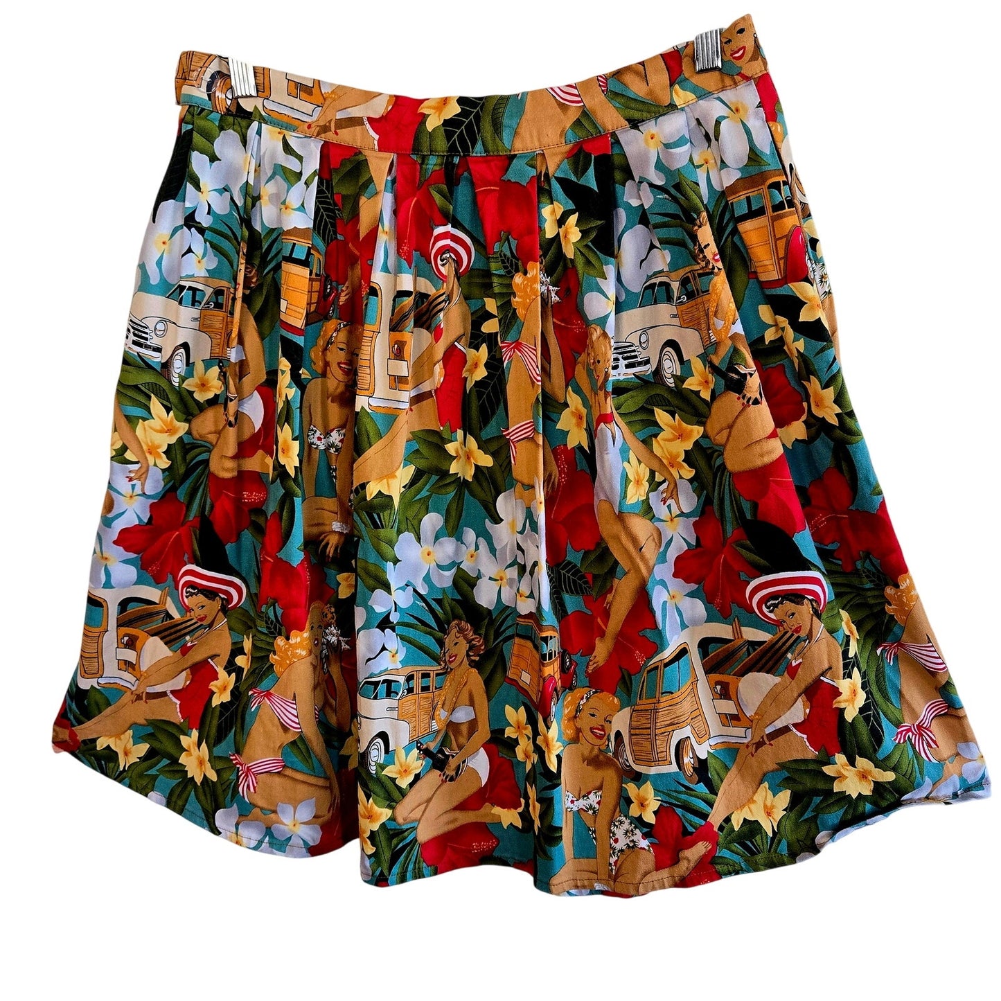 Pleated Retro Hawaiian 1960s Tiki pocket midi skirt