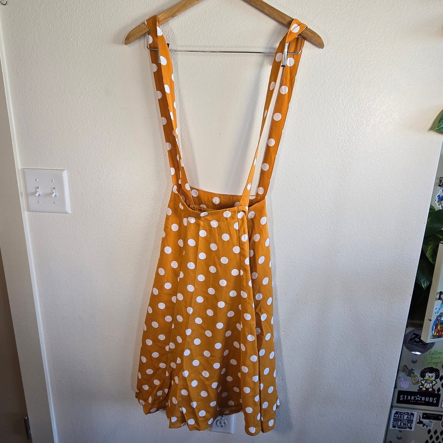 Size L Polka Dot Suspender Skirt Adjustable Straps Vintage Inspired Midi