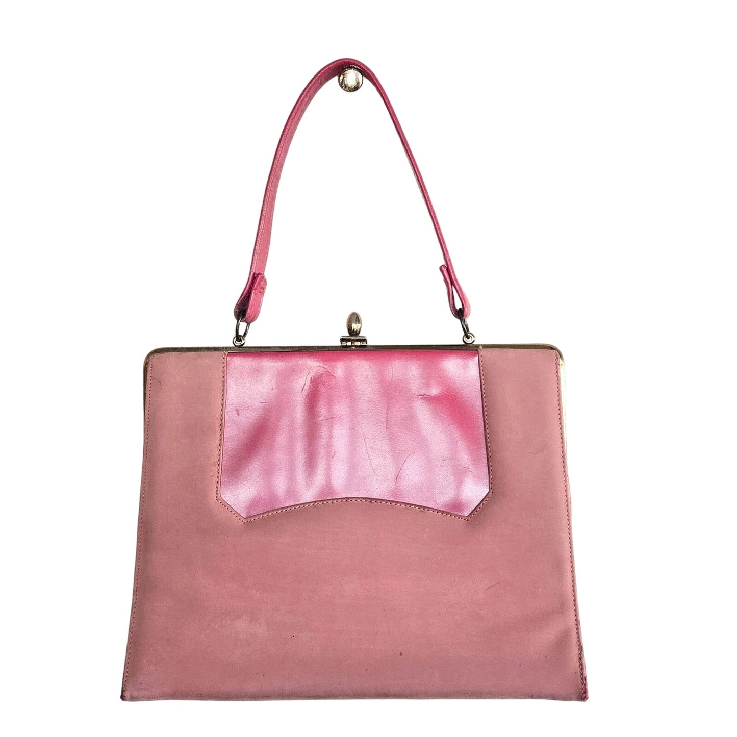VINTAGE PINK LEATHER AND VELVET HANDBAG GOLD CLASP