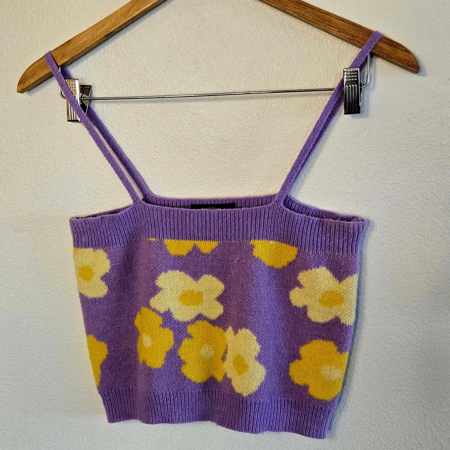 Size L – Lavender Yellow Floral Knit Tank & Cardigan Set