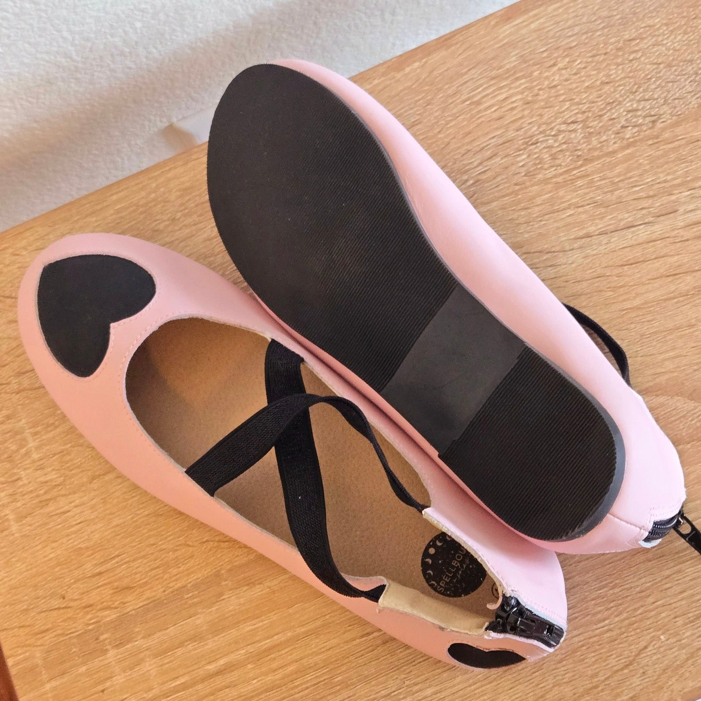 NEW PINK BALLET FLATS WITH BLACK HEART DETAIL COQUETTE