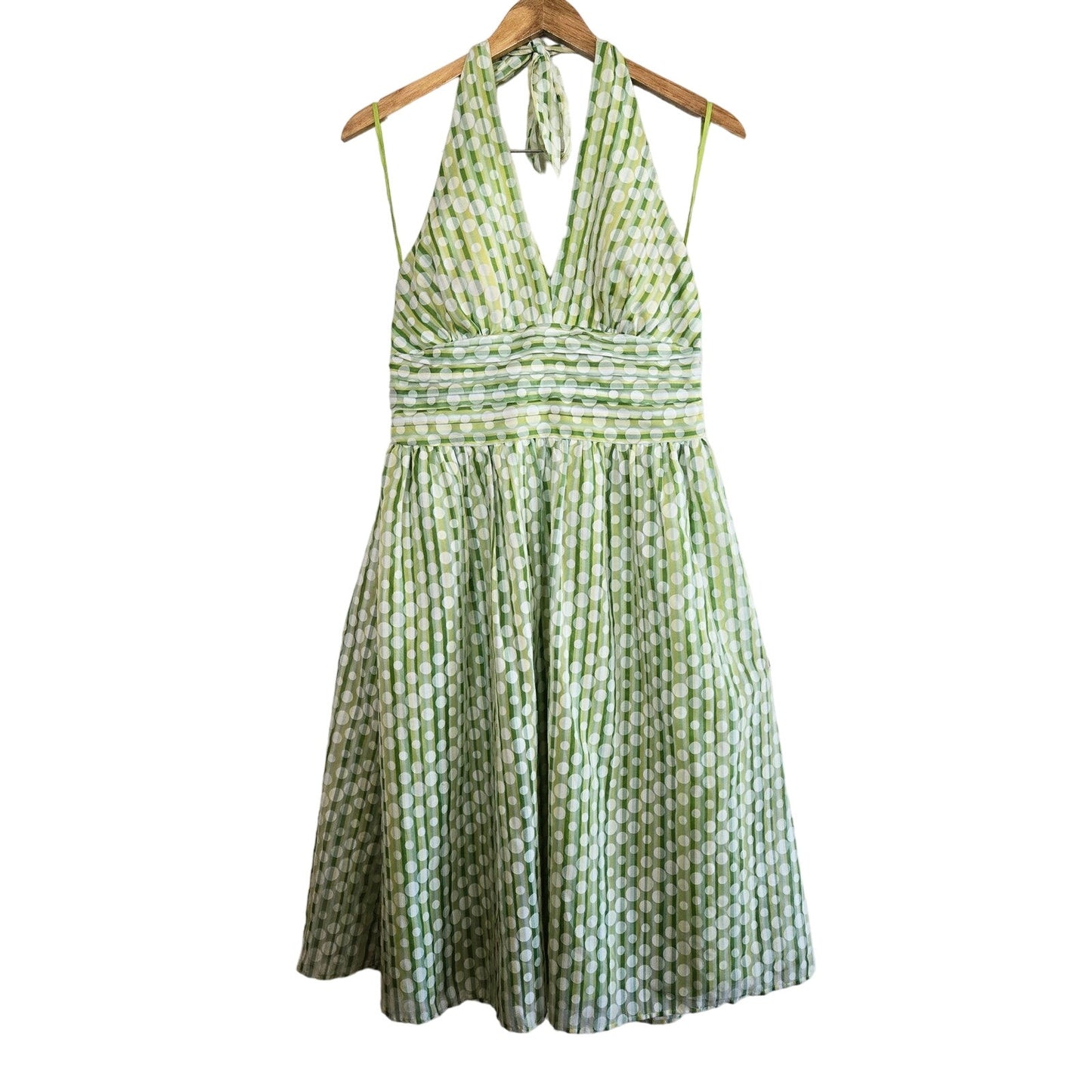 1980S STYLE POLKA DOT GREEN STRIPE HALTER SWING DRESS