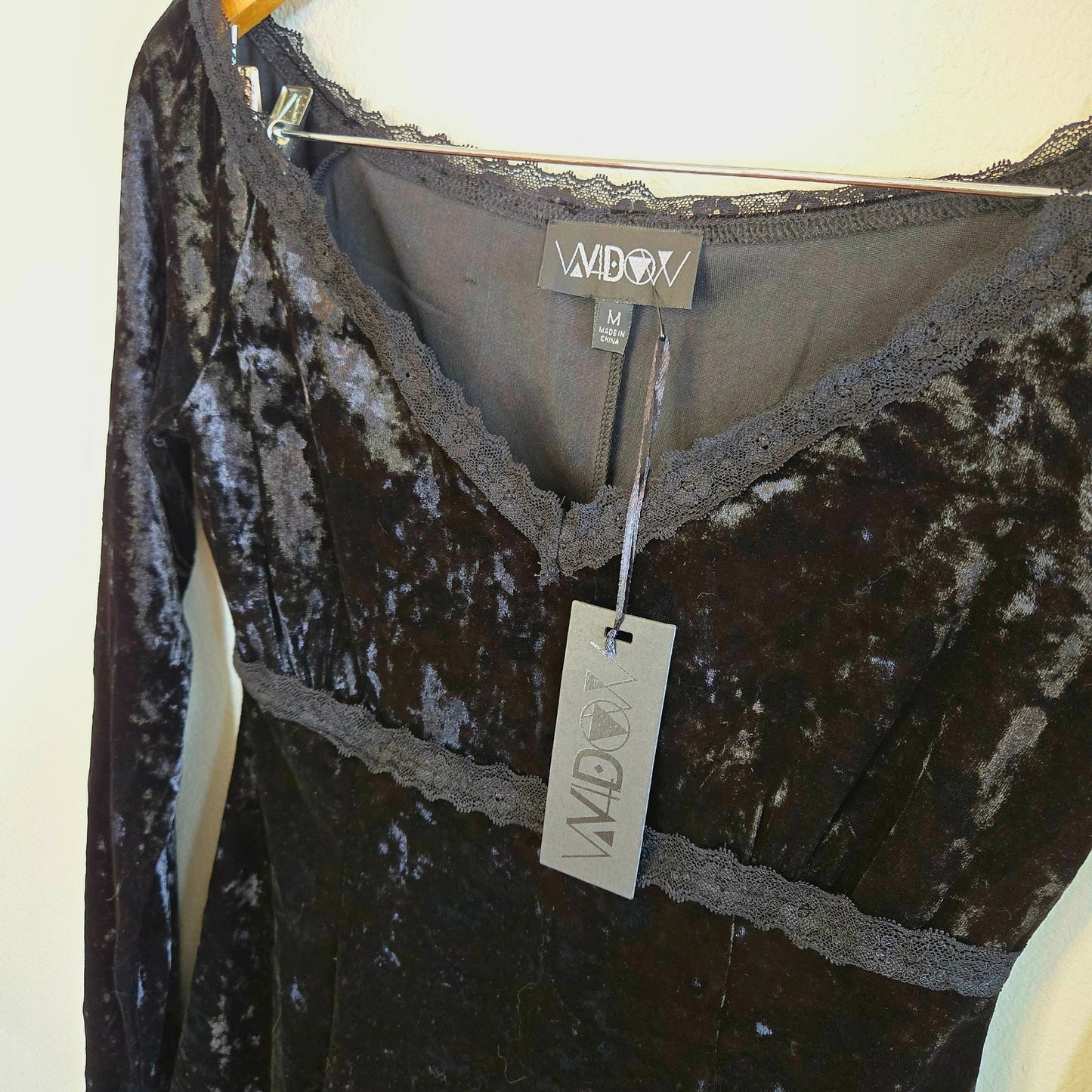 Size M – Widow Black Velvet Bell Sleeve Empire Waist Mini Dress (NWT)