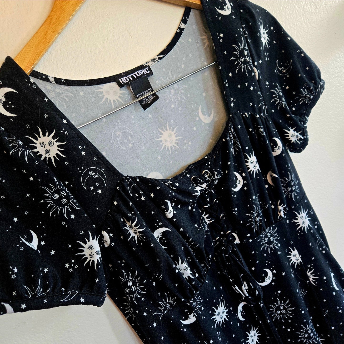 Size XS – Sun Moon Star Empire Waist Mini Dress