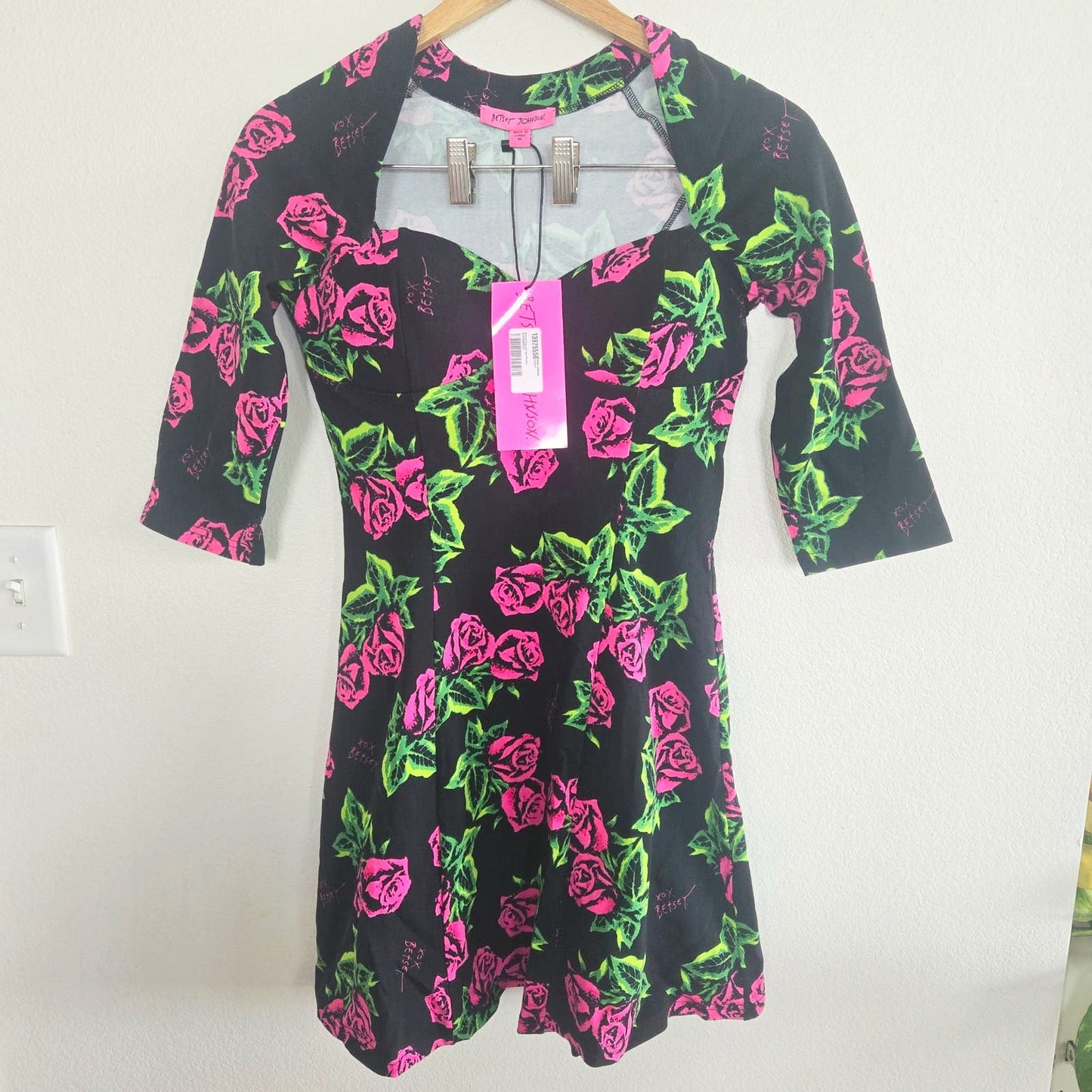 Betsey Johnson Womens Printed Mini Fit & Flare Dress NWT Tin Can Rose