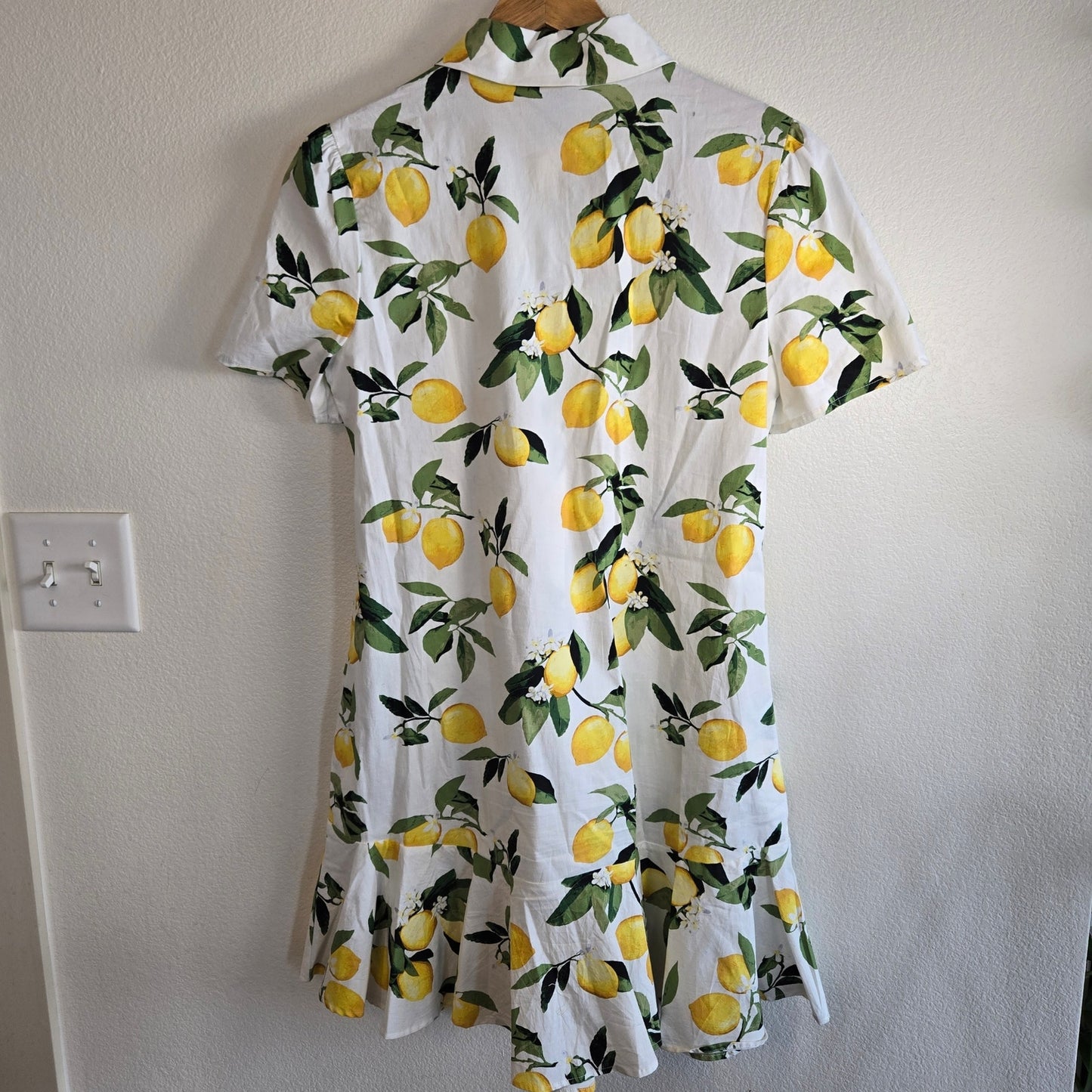 Size Small Cynthia Rowley Lemon Print Button Front Shirt Dress Ruffle Hem