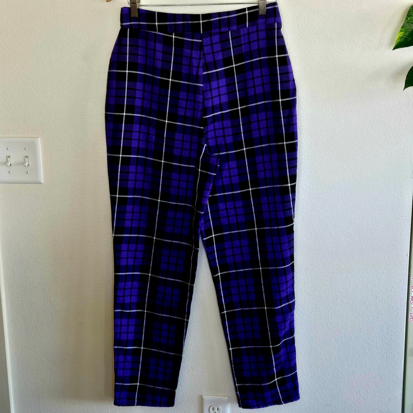 Purple Plaid high waist flat style slacks cropped ankle Nasty Gal office goth