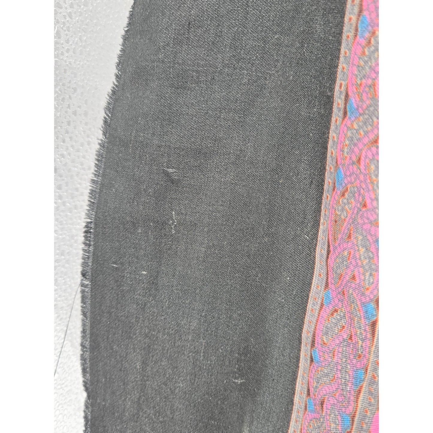 Vintage 46" Lalezar Floral Paisley Fringe Scarf Shawl Black Purple Boho Whimsy Goth