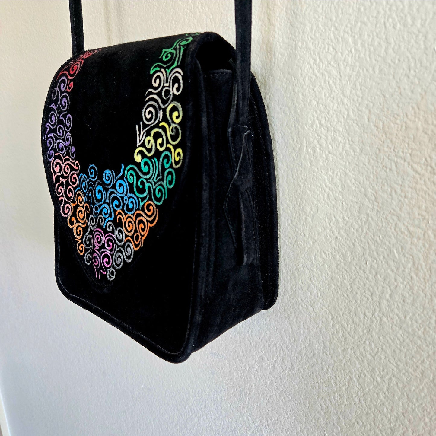 Vintage EL VAQUERO ITALY Leather and Suede hand painted crossbody or belt bag