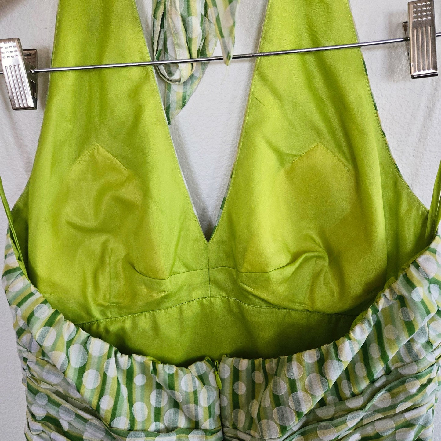 1980S STYLE POLKA DOT GREEN STRIPE HALTER SWING DRESS