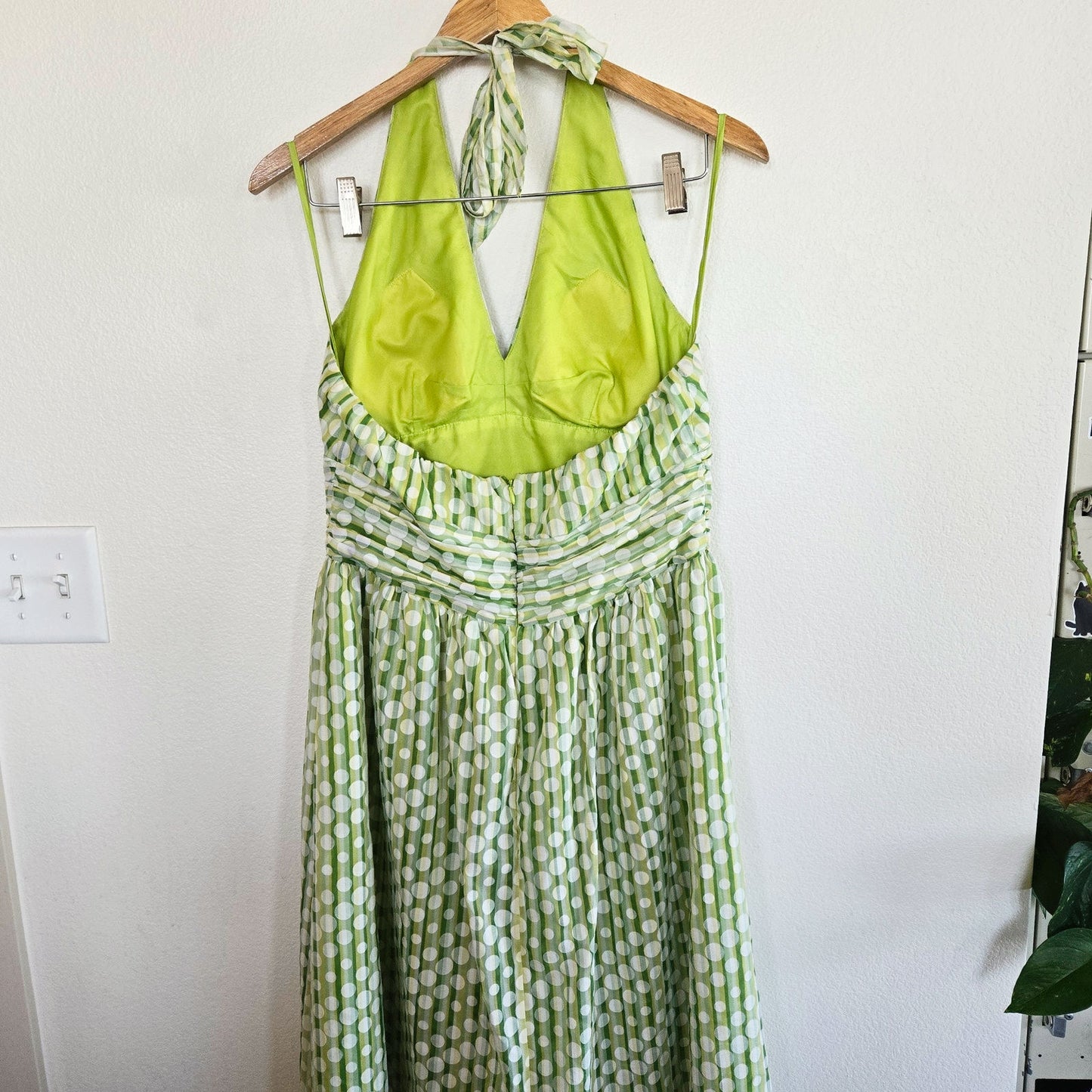 1980S STYLE POLKA DOT GREEN STRIPE HALTER SWING DRESS