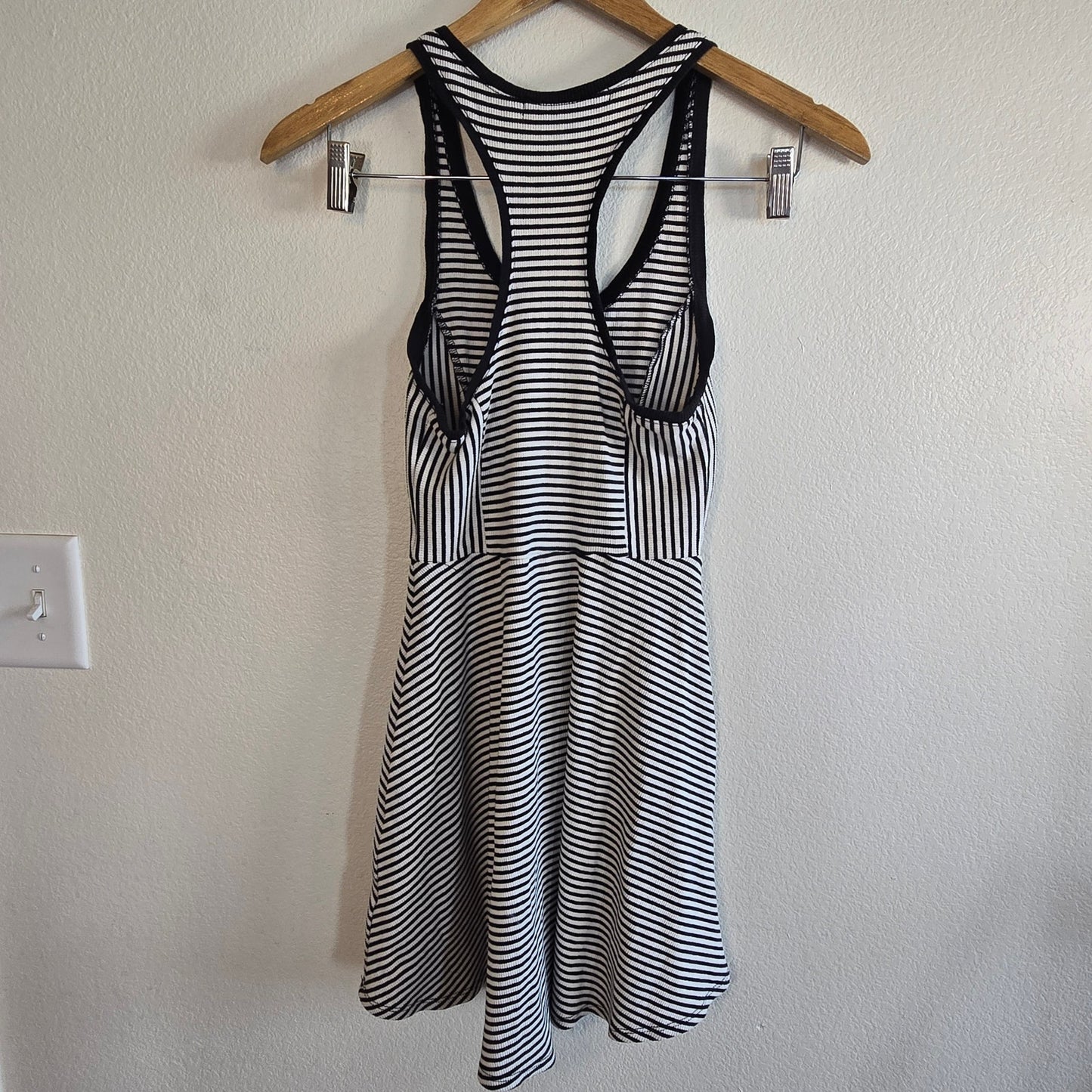 Size M Black White Striped Sporty Racerback Skater Dress
