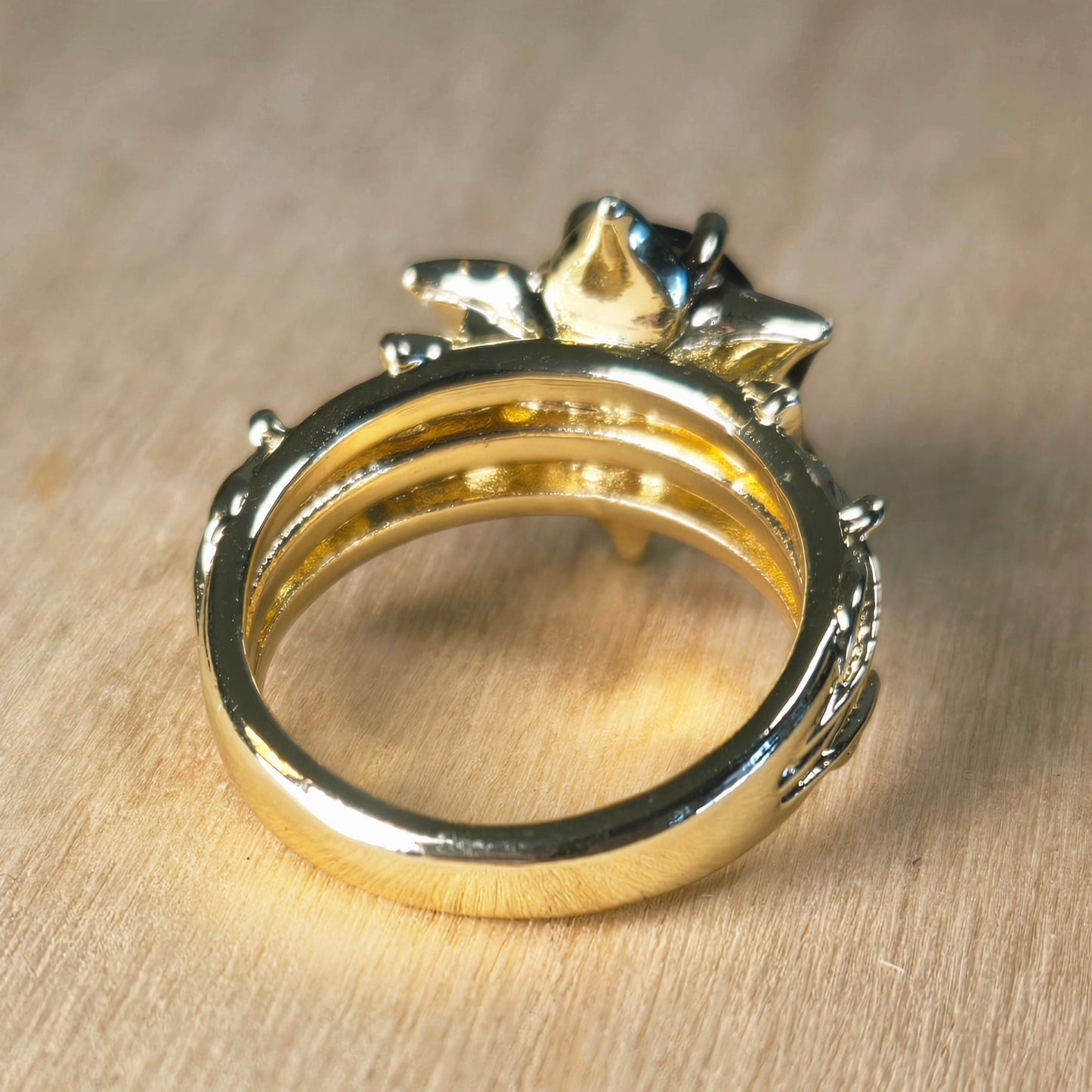 Size 7 | Gold Floral Star Ring with Purple Zircon Center