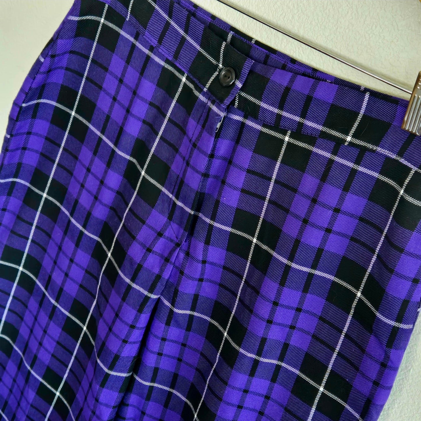 Purple Plaid high waist flat style slacks cropped ankle Nasty Gal office goth