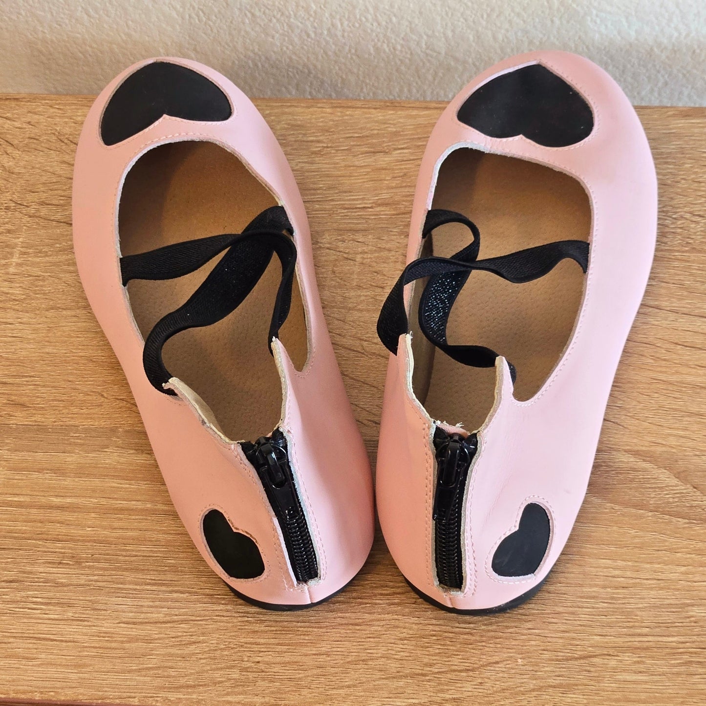 NEW PINK BALLET FLATS WITH BLACK HEART DETAIL COQUETTE
