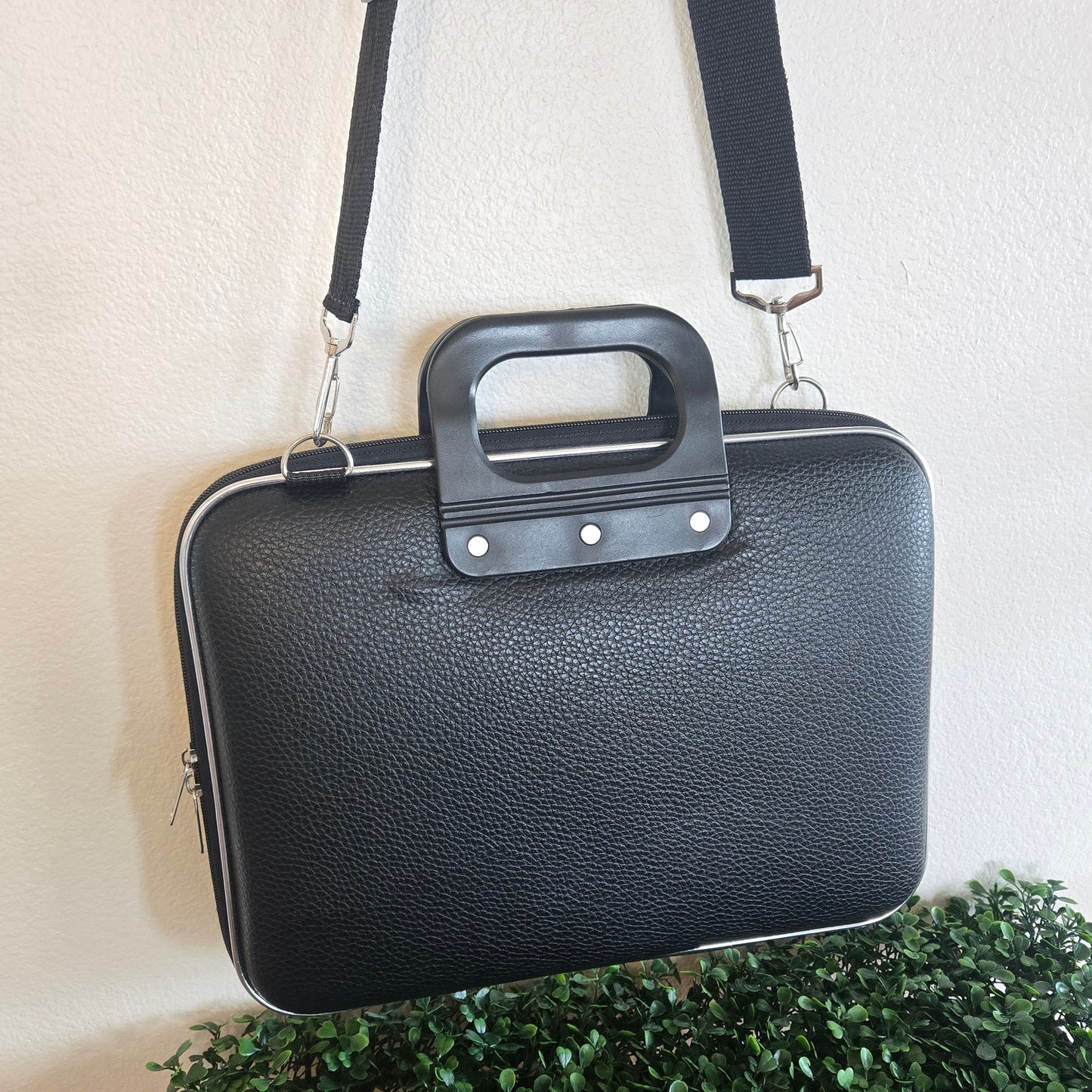 Black Pebble Vegan Leather goth Laptop case hardshell protective silver metal accents