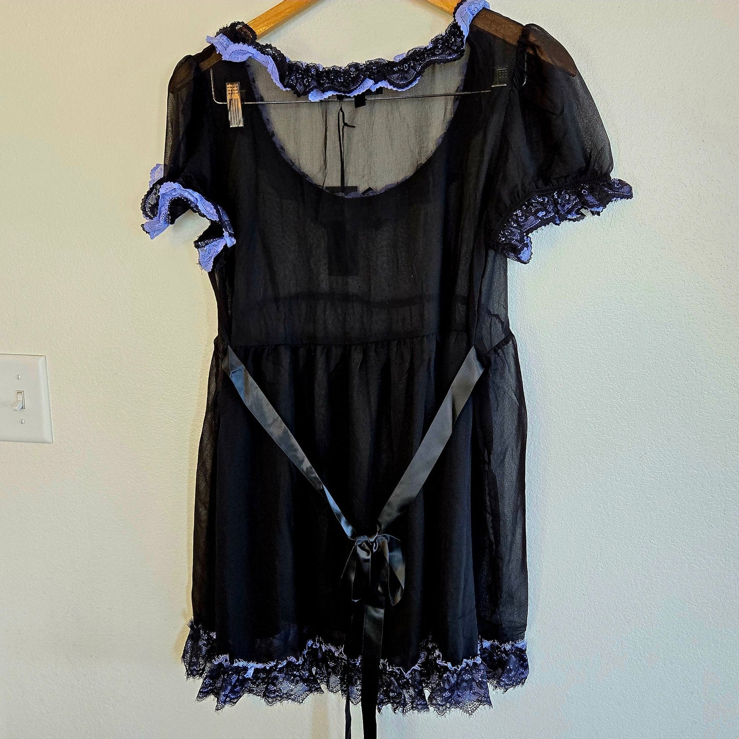 Medium NWT Widow Black Chiffon Babydoll Dress – Lavender Lace Trim