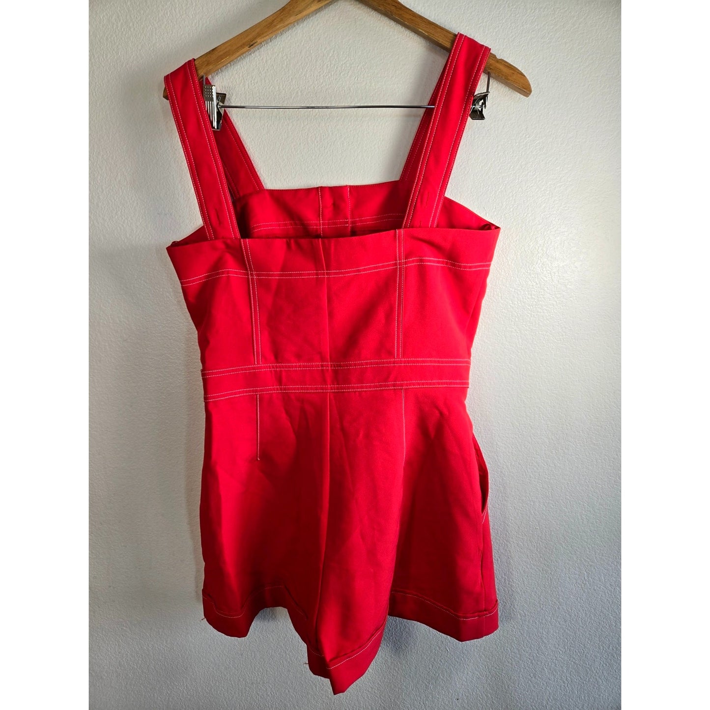 Size Large She + Sky Red Retro Playsuit Romper Button Front Mod 60s