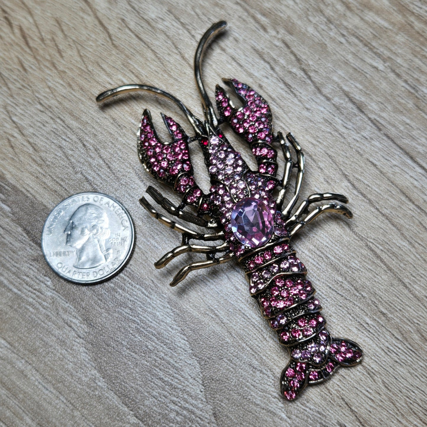 Giant Pink Rhinestone Lobster Brooch
