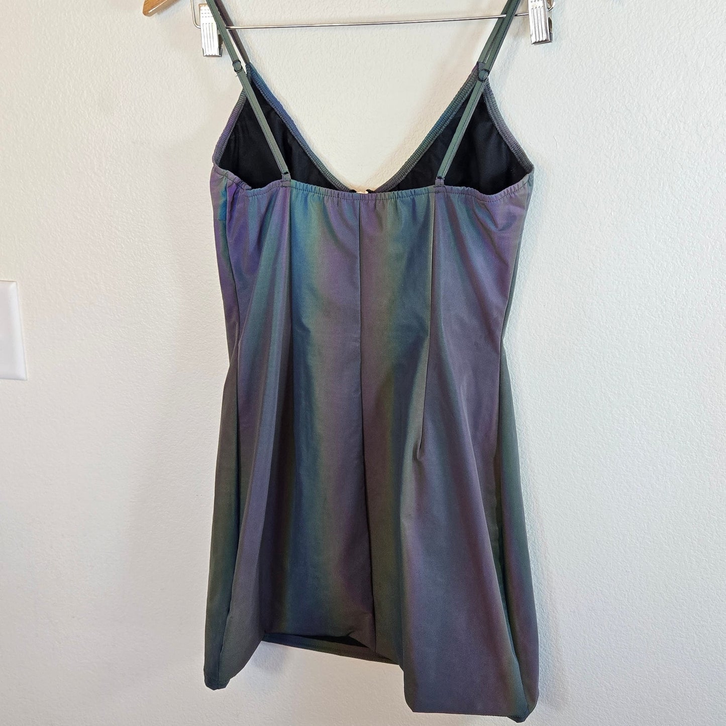 Size L – Reflective Spaghetti Strap Zipper-Front Bodycon Dress by ClubExx