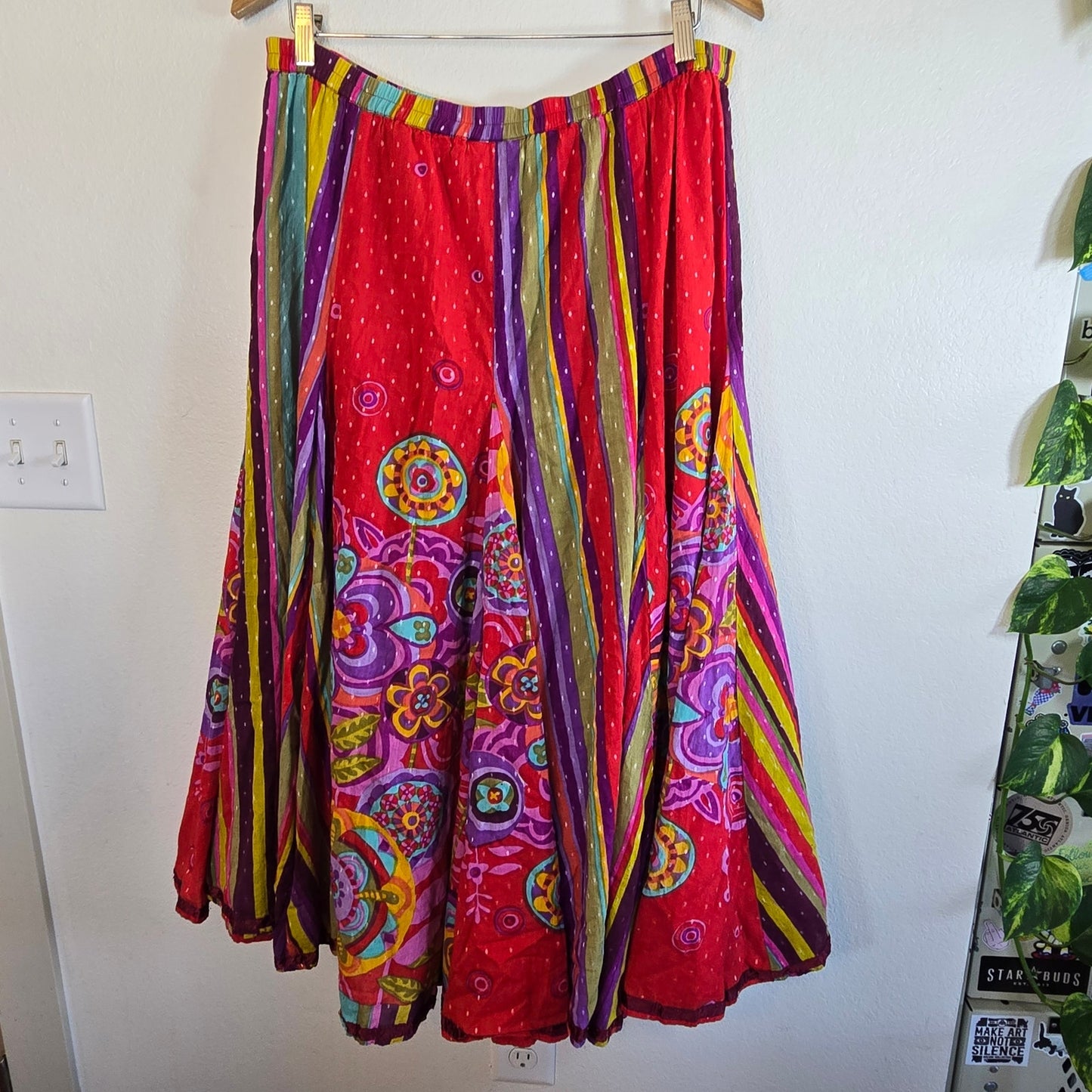 Size M – Colorful Boho Cotton Handkerchief Maxi Skirt