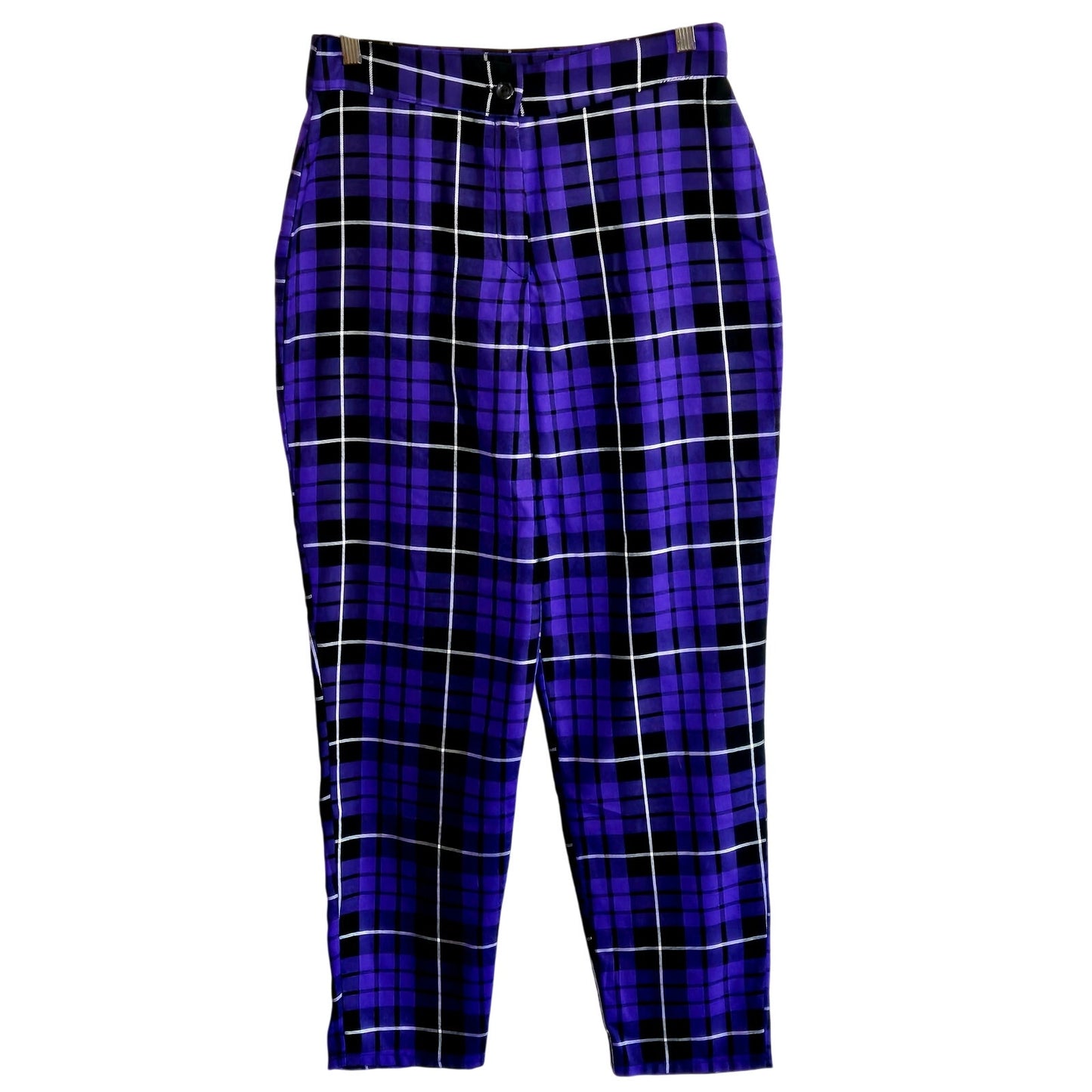 Purple Plaid high waist flat style slacks cropped ankle Nasty Gal office goth