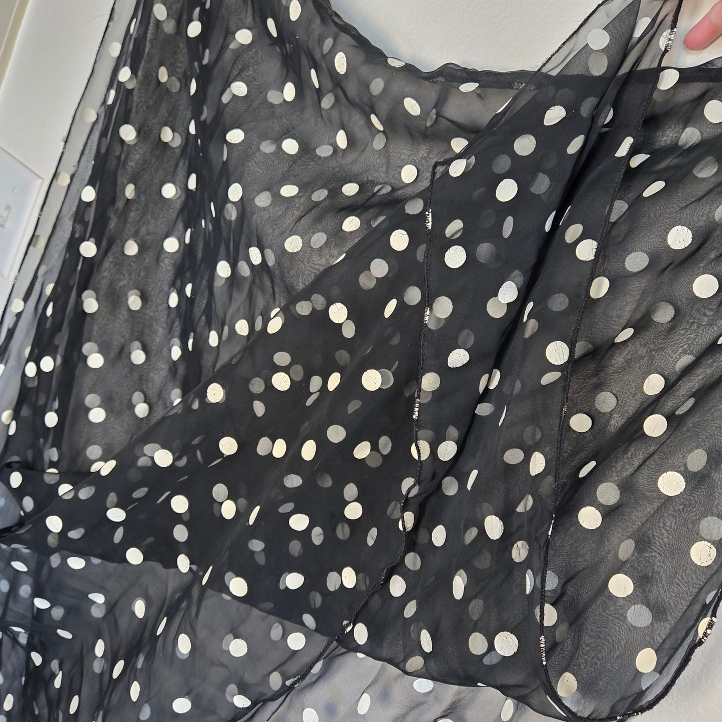Oversized Black & White Polka Dot Chiffon Scarf – 31" x 84"