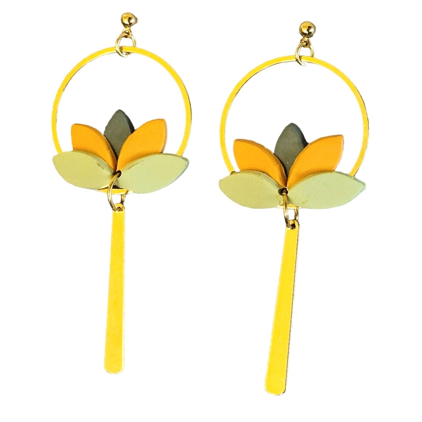 GOLD LOTUS HOOP EARRINGS DANGLE