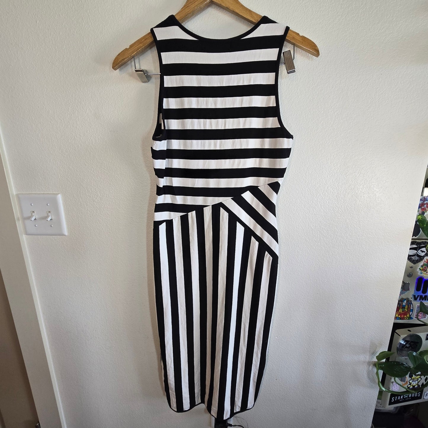 Medium Kelly Renée Black & White Striped Fitted Midi Dress