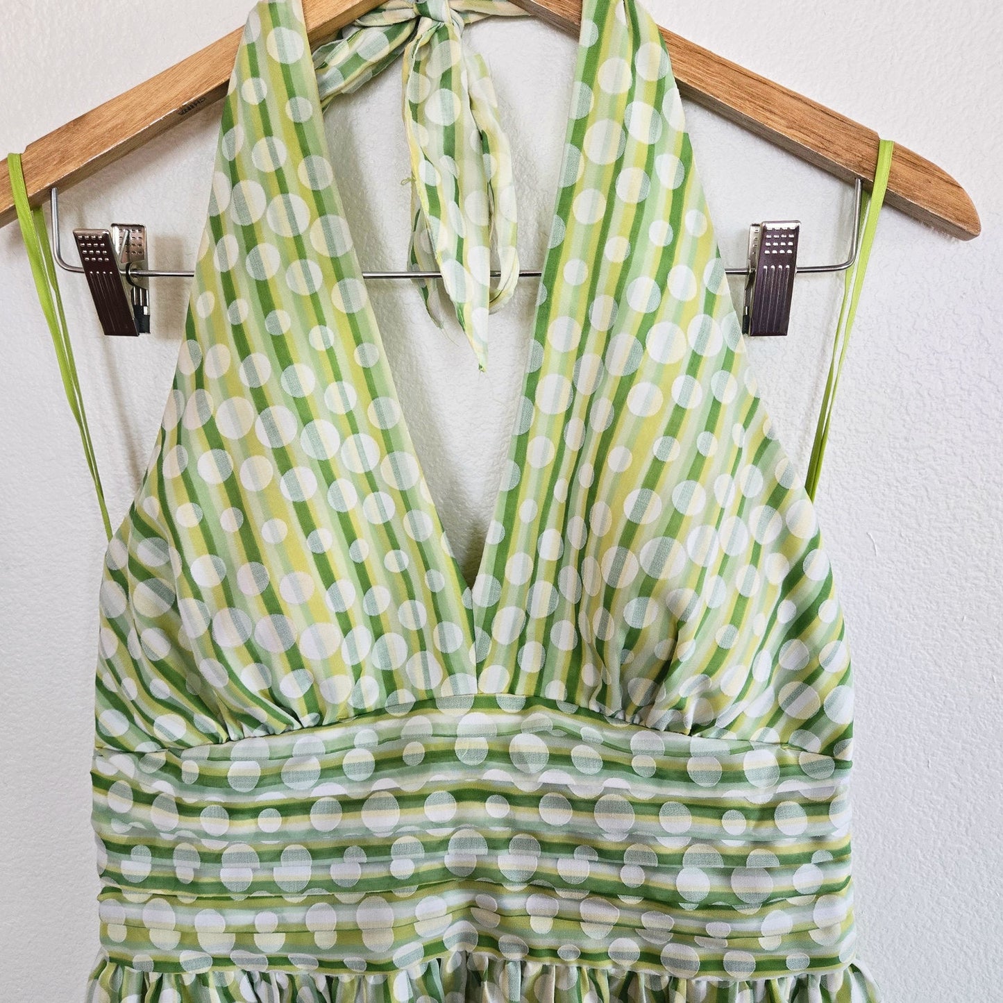 1980S STYLE POLKA DOT GREEN STRIPE HALTER SWING DRESS