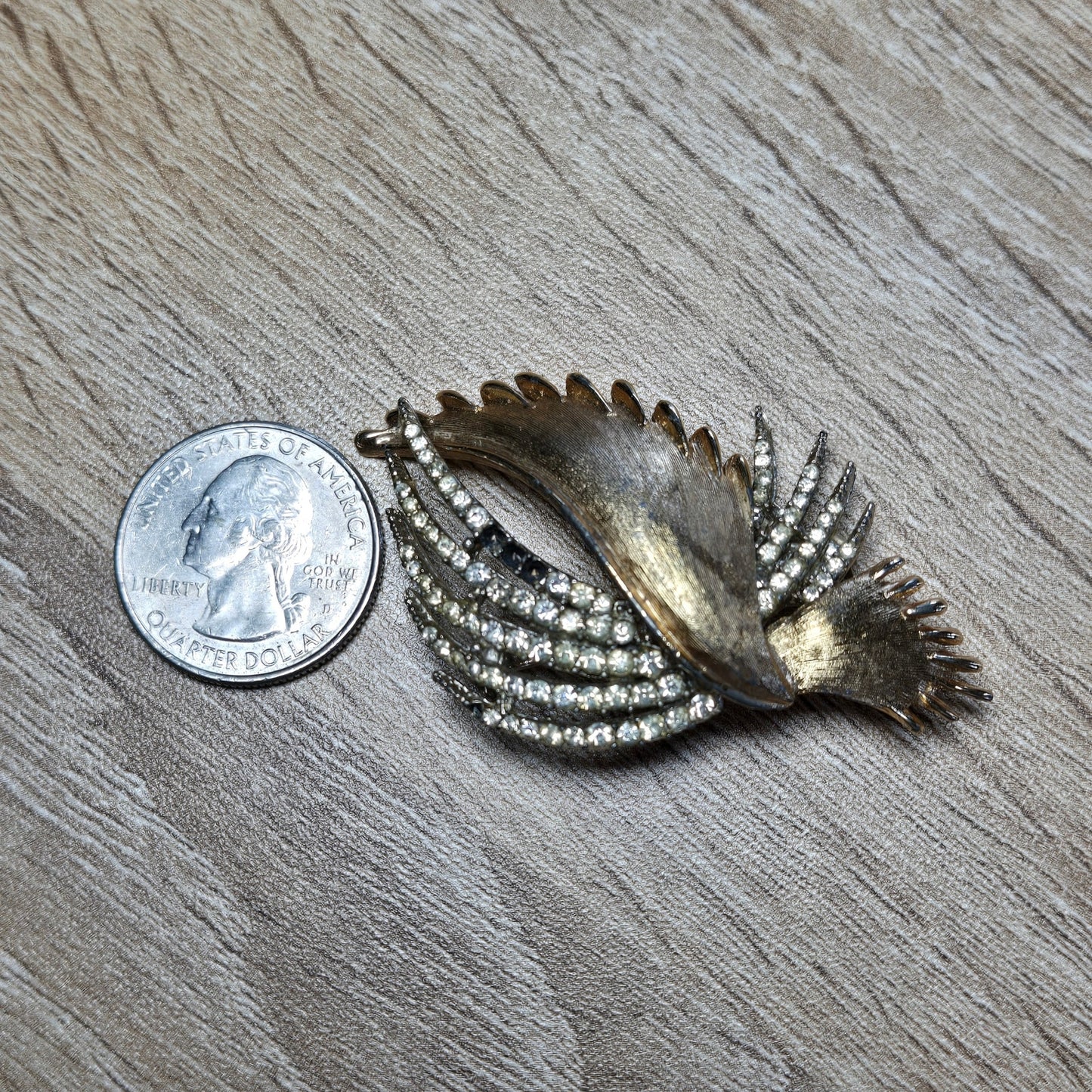 1960s Golden Wing Rhinestone Brooch