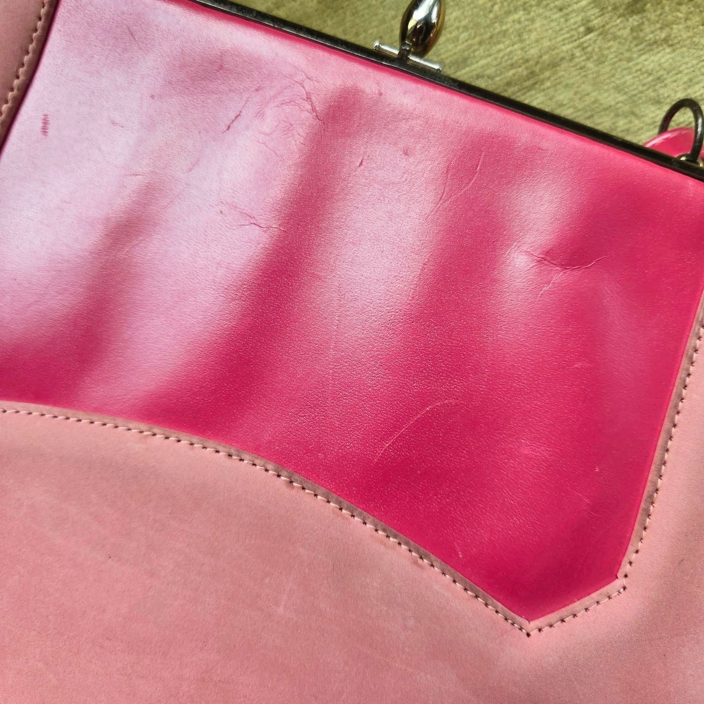 VINTAGE PINK LEATHER AND VELVET HANDBAG GOLD CLASP