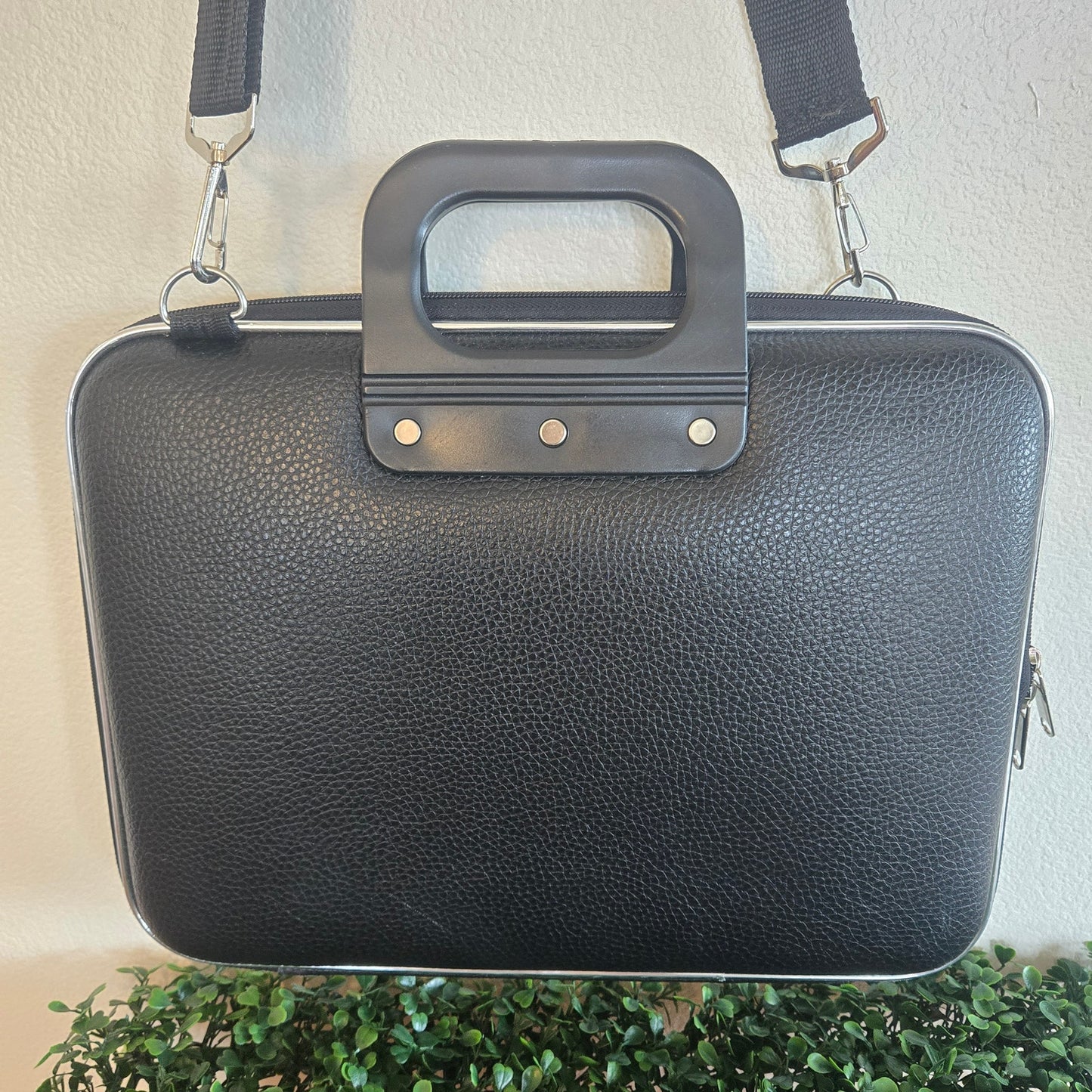 Black Pebble Vegan Leather goth Laptop case hardshell protective silver metal accents