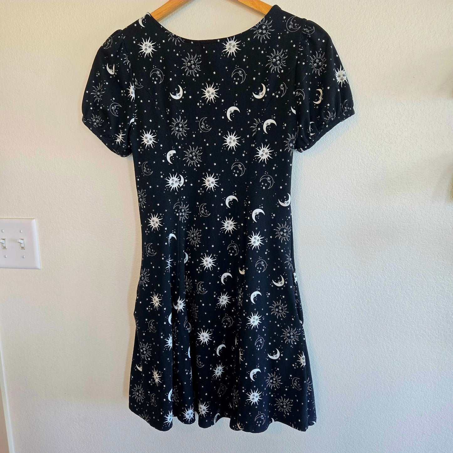 Size XS – Sun Moon Star Empire Waist Mini Dress
