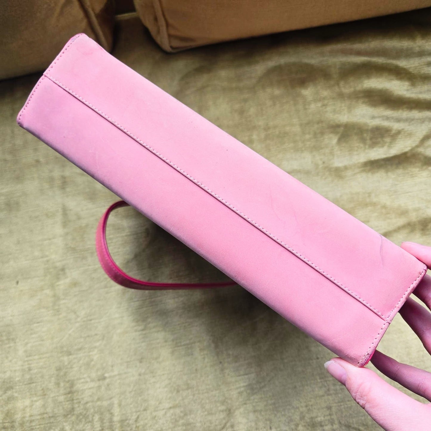 VINTAGE PINK LEATHER AND VELVET HANDBAG GOLD CLASP