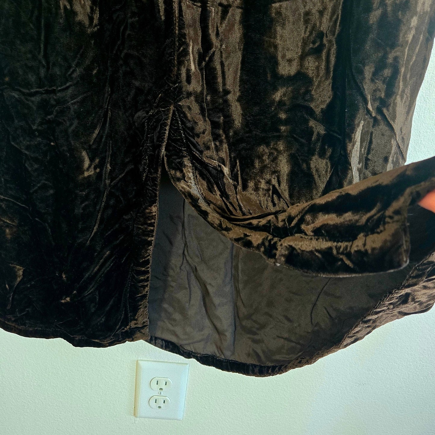 L – Crushed Velvet Maxi Skirt – Chocolate Brown (by Tisa)