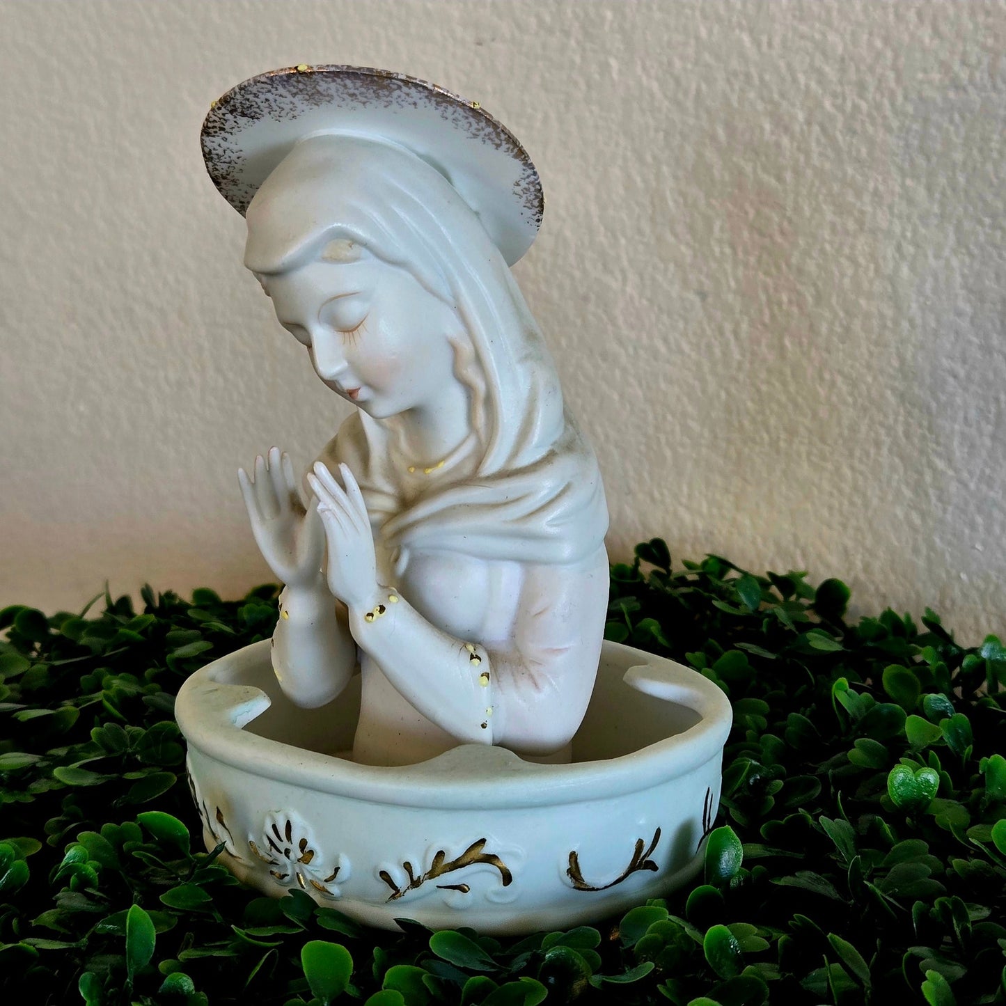 Vintage Holy Mary Porcelain figure and small item holder for Altar or Holy Smoke Holder